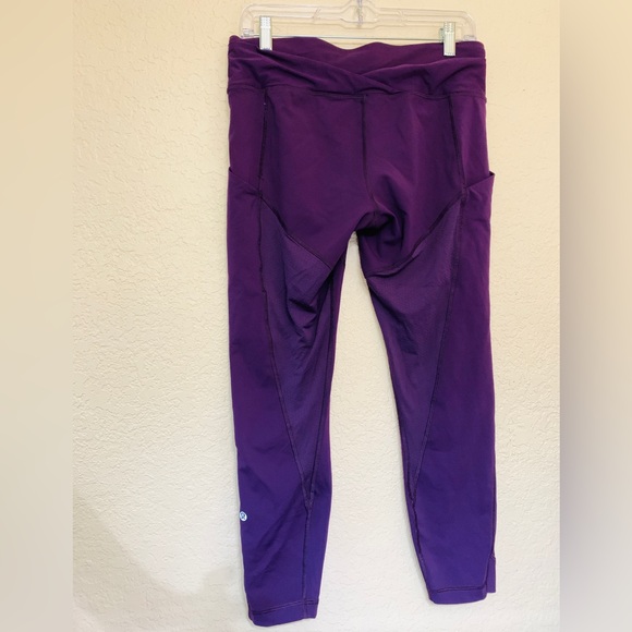 Size 10 lululemon mesh legging. Purple Mesh Crossover Back Stash Pocket Mid Rise - Picture 2 of 14